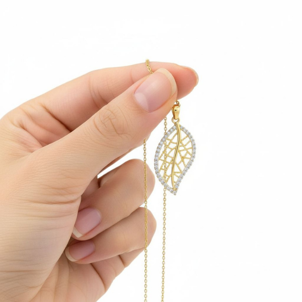 Altın Kaplama Karbon Yapraklı 925 Gümüş Kolye